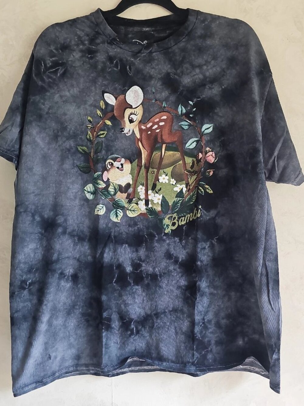 Disney Bambi Black-Gray Tie-Dye Short Sleeve T-Shirt-Size: XL